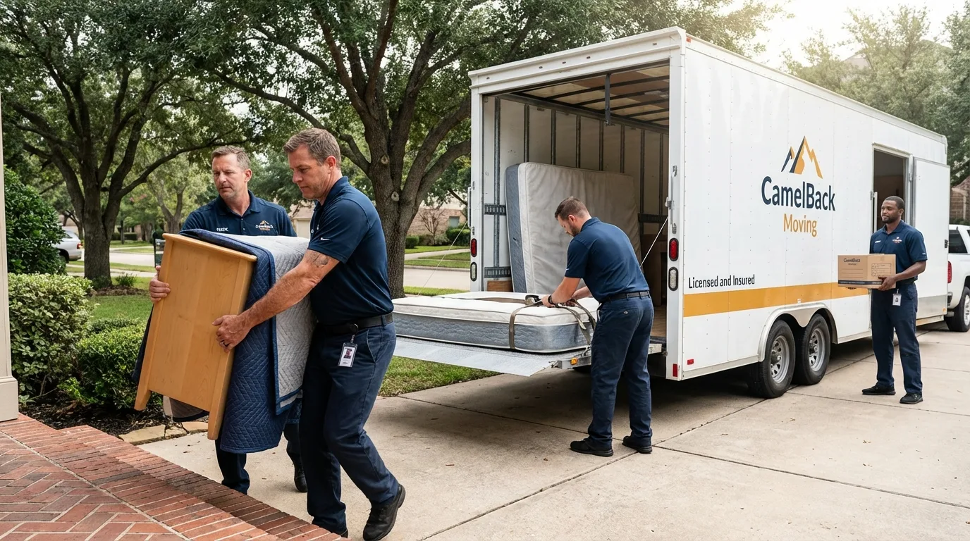 Crew loading residential truck for cross-state move from Apalachicola, FL